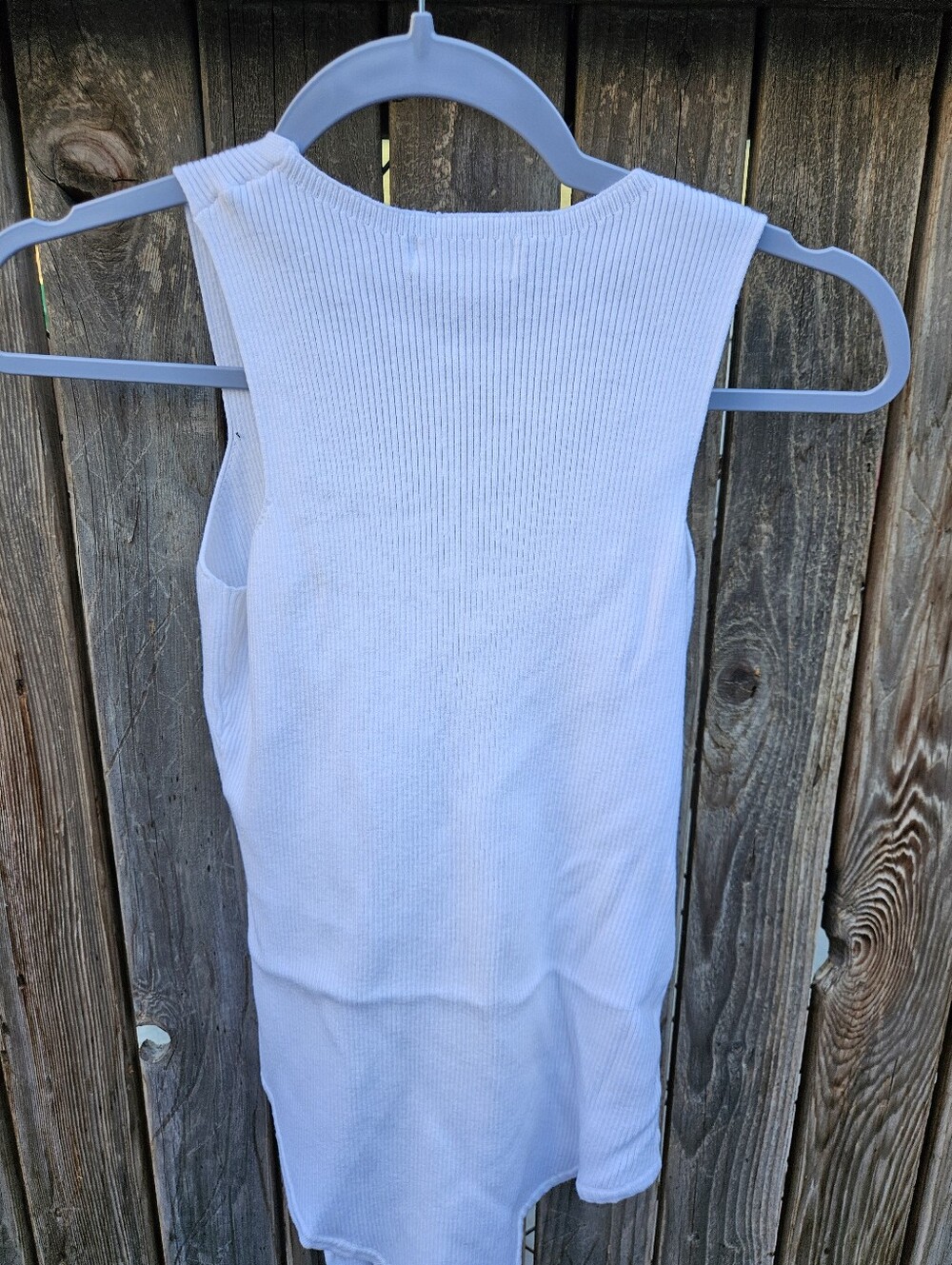 Blue Blosson White Ribbed Square-Neck Tank Bodysuit Women's Size XL - Picture 11 of 13